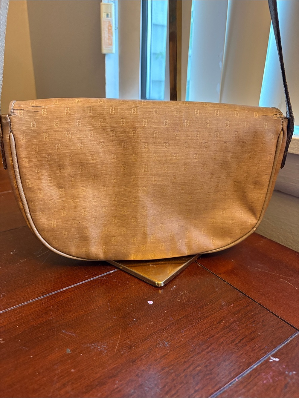 Fendi FF Tan coated canvas and leather crossbody Shoulder Bag w Adjustable Strap - Picture 5 of 8